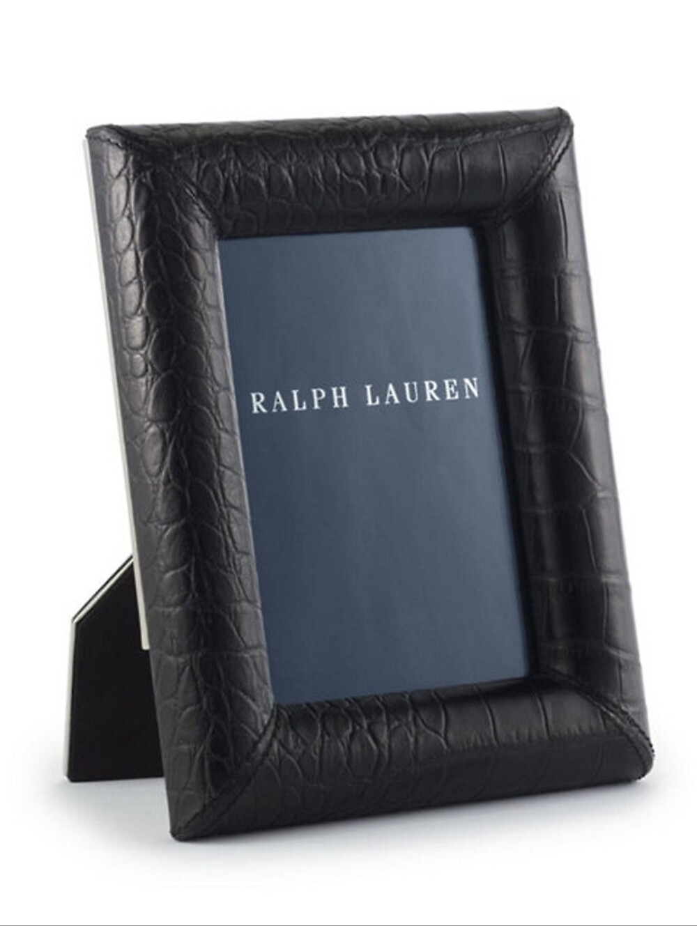 Ralph Lauren Bennett Black Alligator Embossed Leather And Silver Plate Frame
